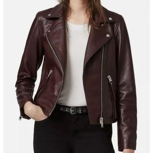 Allsaints Oxblood Red Lamb Leather Motorcycle Style Dalby Jacket Size 0 XS
